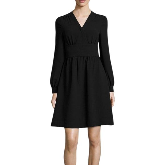 Kate Spade Black Long Sleeve Tie Back V Neck Mini Dress 2 - Picture 1 of 6
